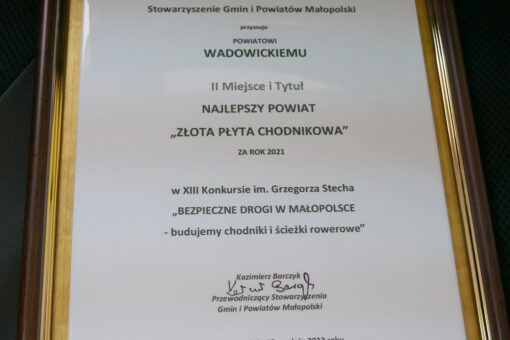 Złota Płyta Chodnikowa dla Powiatu Wadowickiego